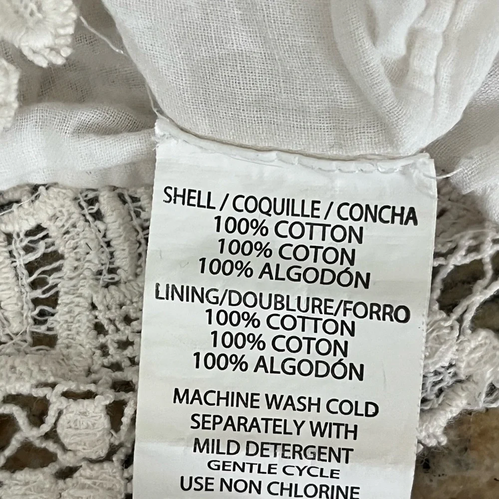 O’Neill Beige Strapless Linen Mini Dress Lace Crochet Boho Peasent Beach S - Picture 7 of 9